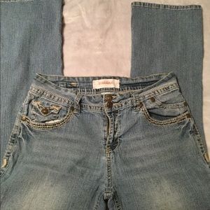 Light blue denim jeans, boot cut, size: 10 Petite